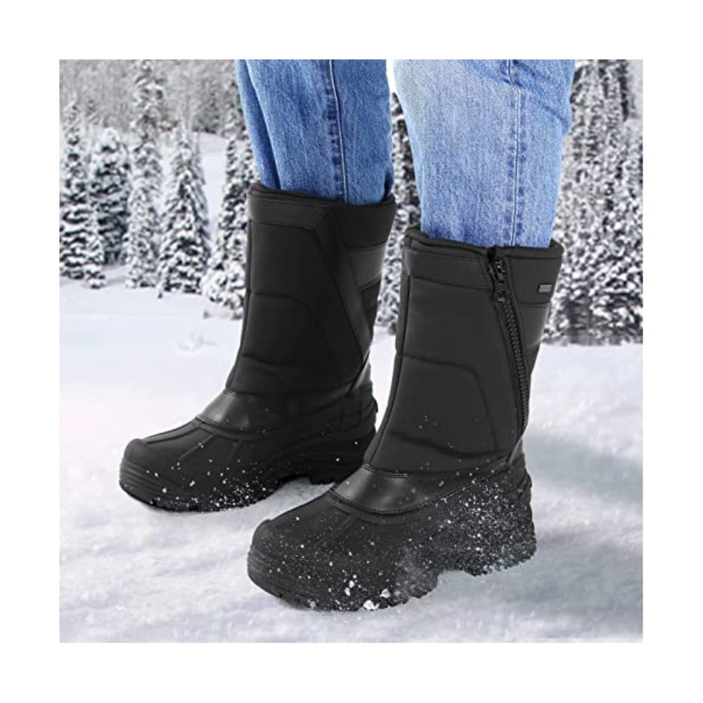 Bocca Men's Waterproof Winter Boots Black Pu Mid Calf Insulated Snow Boots 13M