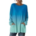 thumbnail image 4 of Mujeres Manga Larga Tops Casual Gradiente Ombre Cuello Redondo Suelto Ajuste Superior con Bolsillos Suave Poliéster Otoño Primavera Suéter, 4 of 7