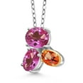 thumbnail image 2 of Gem Stone King 925 Silver and 10K Yellow Gold Pink Mystic Topaz and Orange Sapphire Pendant Necklace for Women (2.65 Cttw, Oval 8X6MM, 7X5MM and 6X4MM, Gemstone, with 18 inch Chain), 2 of 4