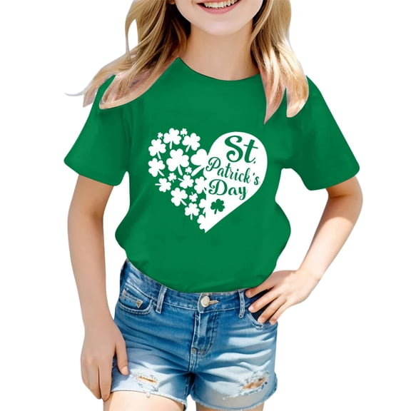 St. Patrick's Day Shirts for Kids' ,Cute Casual Short Sleeve Tee with Letter Print, Soft Everyday Top for Children's Outfit(Green,100)