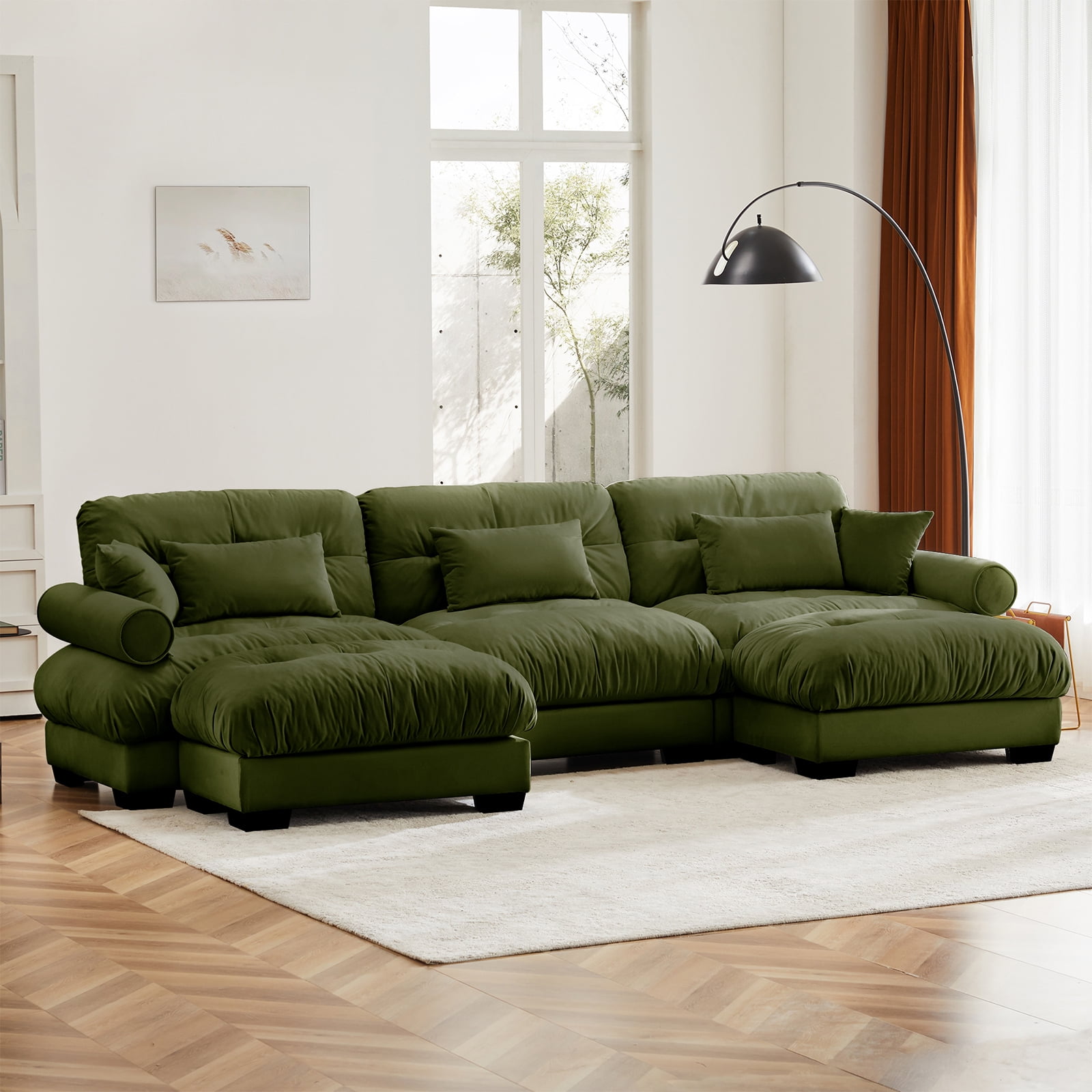Olive Green Ottoman for Modular Sectional Sofa, Single Sofa, Ottoman Seat for Convertible Sectional, Velvet Sofa Couch for Living Room, Bedroom, Apartment