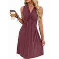 thumbnail image 3 of Women'S Twist Front V Neck Ruffle Summer Dress Elegant Sleeveless Club Party Tunic Bodycon Mini Dresses Wine Red M, 3 of 9