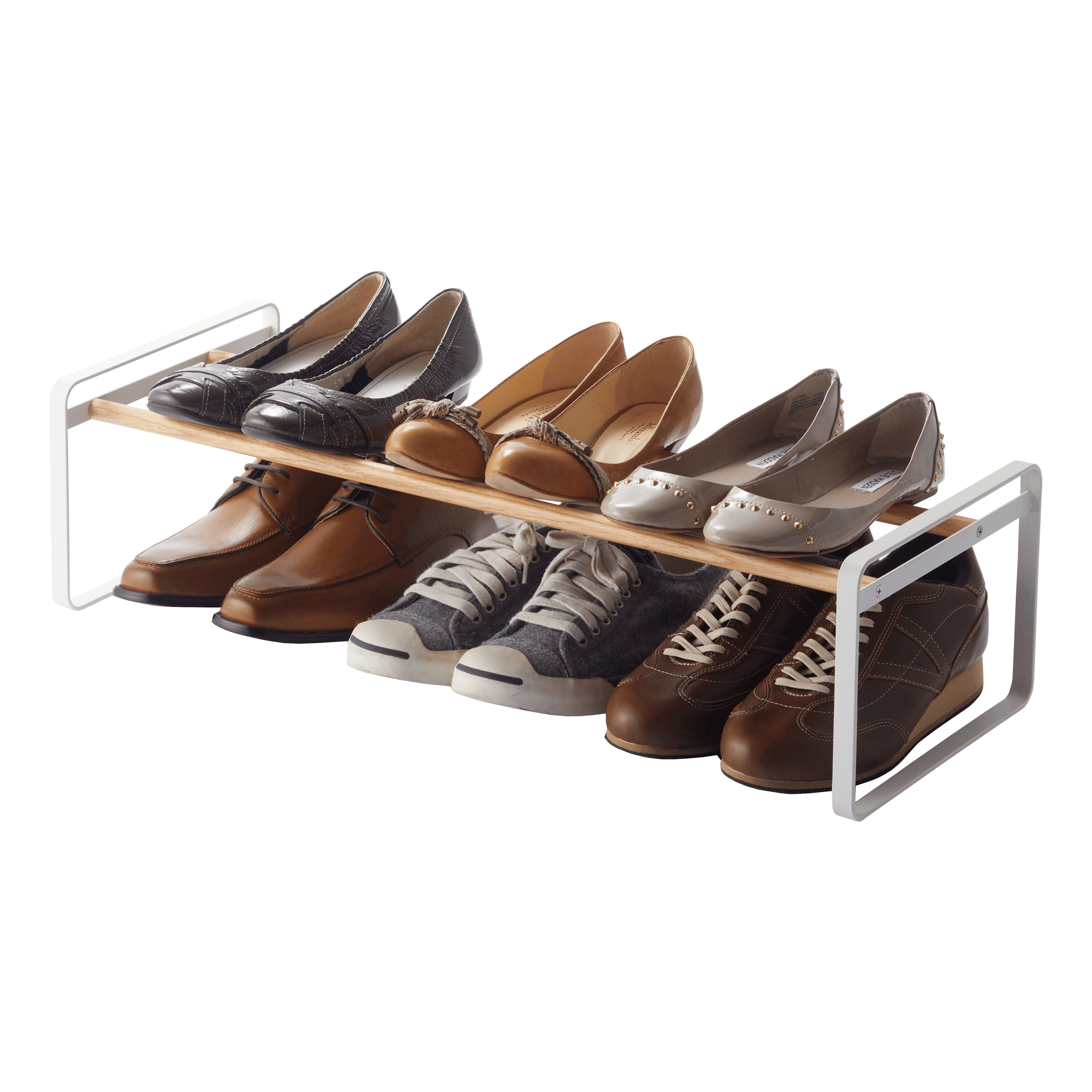 Yamazaki Home Metal Shoe Rack - White, Steel, Short, Holds 6-9