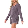 thumbnail image 4 of INSPIRE CHIC Womens Lounge Set Soft Button Up Notch Collar Long Sleeve with Shorts Set with Pockets S Purple, 4 of 5