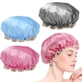 thumbnail image 1 of Gorros de Baño 3 Paquetes, Gorros de baño impermeable satinado para mujer, Gorra de Bano Mujer Reutilizable para Bañarse y Dormir Cabello Rizado, 1 of 4