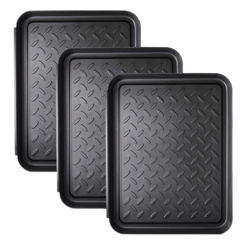 Unbranded 3pcs Boot Tray Heavy Duty Shoe Mat Trays storage Tray dog Bowl Or Cat Bowl Mats Trap Mud To Protect Floor 13.7x10.8 Inch Black