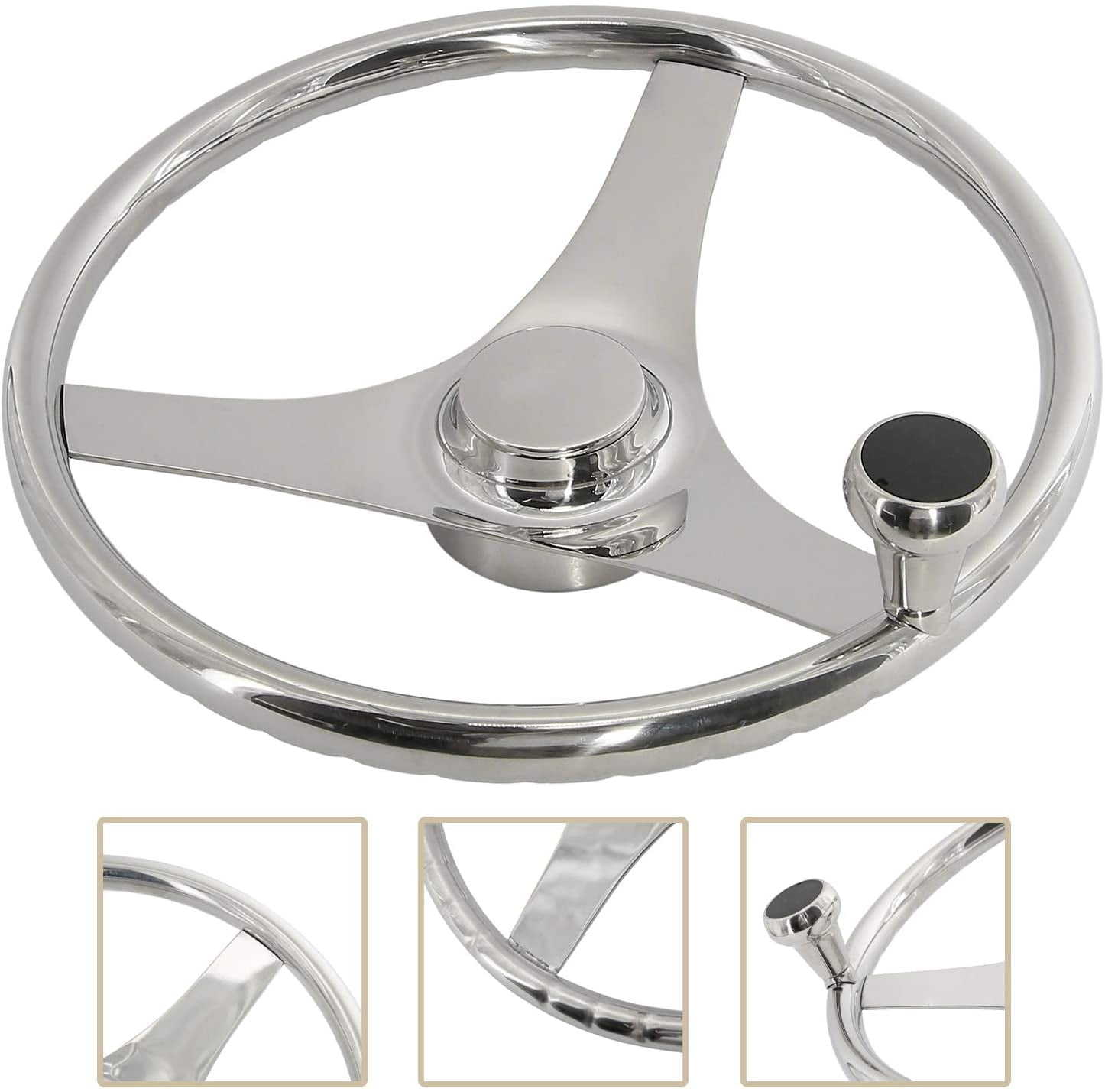 YaeMarine 3 Spoke Stainless Steel 131/2" Boat Steering Wheel with