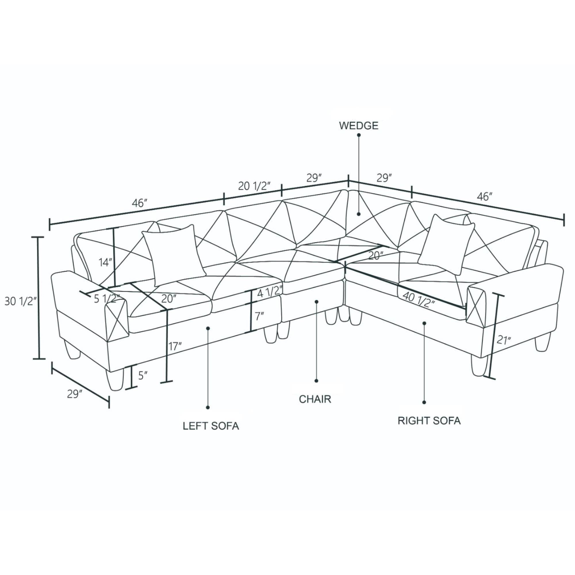L Shaped Sofa Couch U Shaped Sectional Corner Sofa 6-Seater Furniture Modular Couches for Living room, Grey