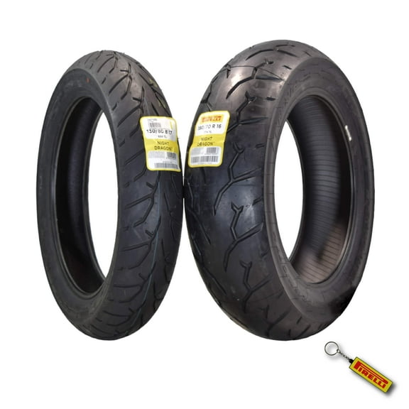 Pirelli Night Dragon Tire Set: 130/80B17 M/C 65H TL Front & 180/70R16 M/C 77H TL Rear Cruiser Motorcycle Tires - Superior Traction & Handling for High-Performance Cruisers with Keychain