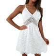 thumbnail image 2 of Vestido de encaje con cuello en V y tirantes finos para mujer: diseño calado bordado, tirantes ajustables, adecuado para la playa/fiestas, tallas S-XL, 2 of 7