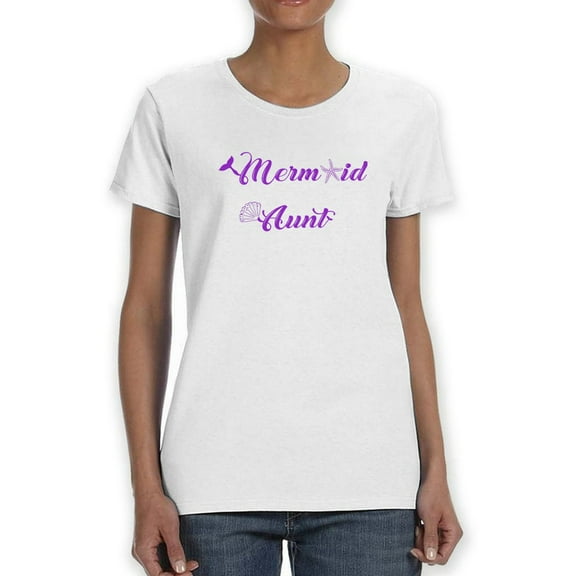 Mermaid Aunt Shell Starfish Graphic Women White T-Shirt, Female Medium