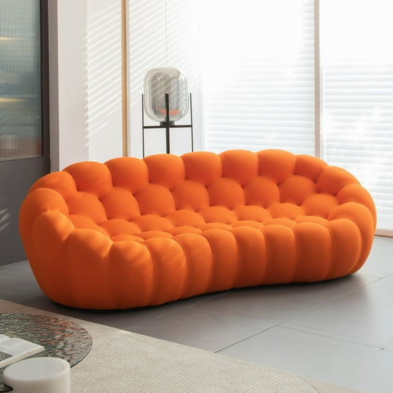 Upholstered Bubble 3-Seater Sofa, Modern Ergonomic Couch Leisure Sofa with Cushion Backrest and Thicken Seating, Unique Floor Sofa for Living Room, Bedroom, Orange