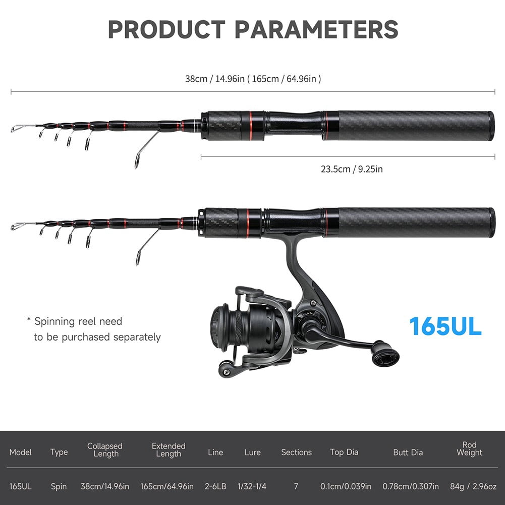 yaaqii 38-165cm fishing lure rod UL Carbon Fiber Telescopic Compact Saltwater Pole