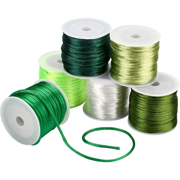 6 color 2mm Satin Nylon Trim Cord 65 Yards Green Rattail Silk Cord String Christmas Tree Beading String for Macrame Necklace Friendship Bracelets Jewelry St. Patrick’s Day Nylon