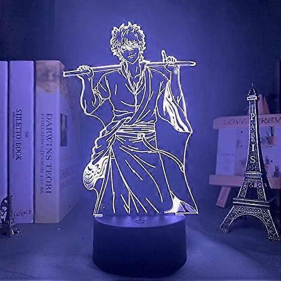 Anime Regalo Gintoki Sakata lamp Cool 3D Illusion Night Lamp Home Room Decor Upward Lighting Acrylic LED Light Xmas Gift Otaku Glow Desktop Lamps(16 C