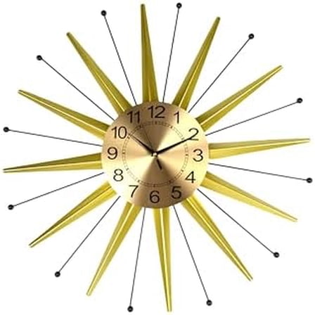 Round Wall Clock Openwork Metal Oversized Sunburst Starburst Gold and Black Rods$$Home Decor, Kitchen, & Other
