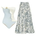thumbnail image 2 of WREESH Womens One Piece Swimsuit with Beach Cover Up Wrap Skirt Sarong New French Retro Belly Covering and Slimming Two-Piece Swimsuit Beach Skirt Bathing Suit Blue, 2 of 5