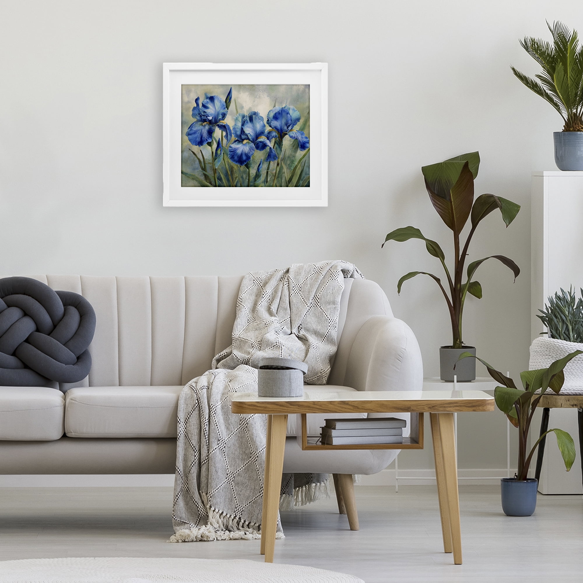 Stupell Industries Drawn Blue Iris Flowers White Framed Print Under Glass, design by Franklyn Gregory
