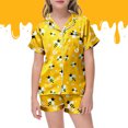 thumbnail image 2 of Gelikeya Pajamas Set Bee Festival Button Down Satin Short Sleeve Top and Shorts Set World Bee Day Nightgown Loungewear (Kids, 017-Yellow, 8-9 Years), 2 of 5