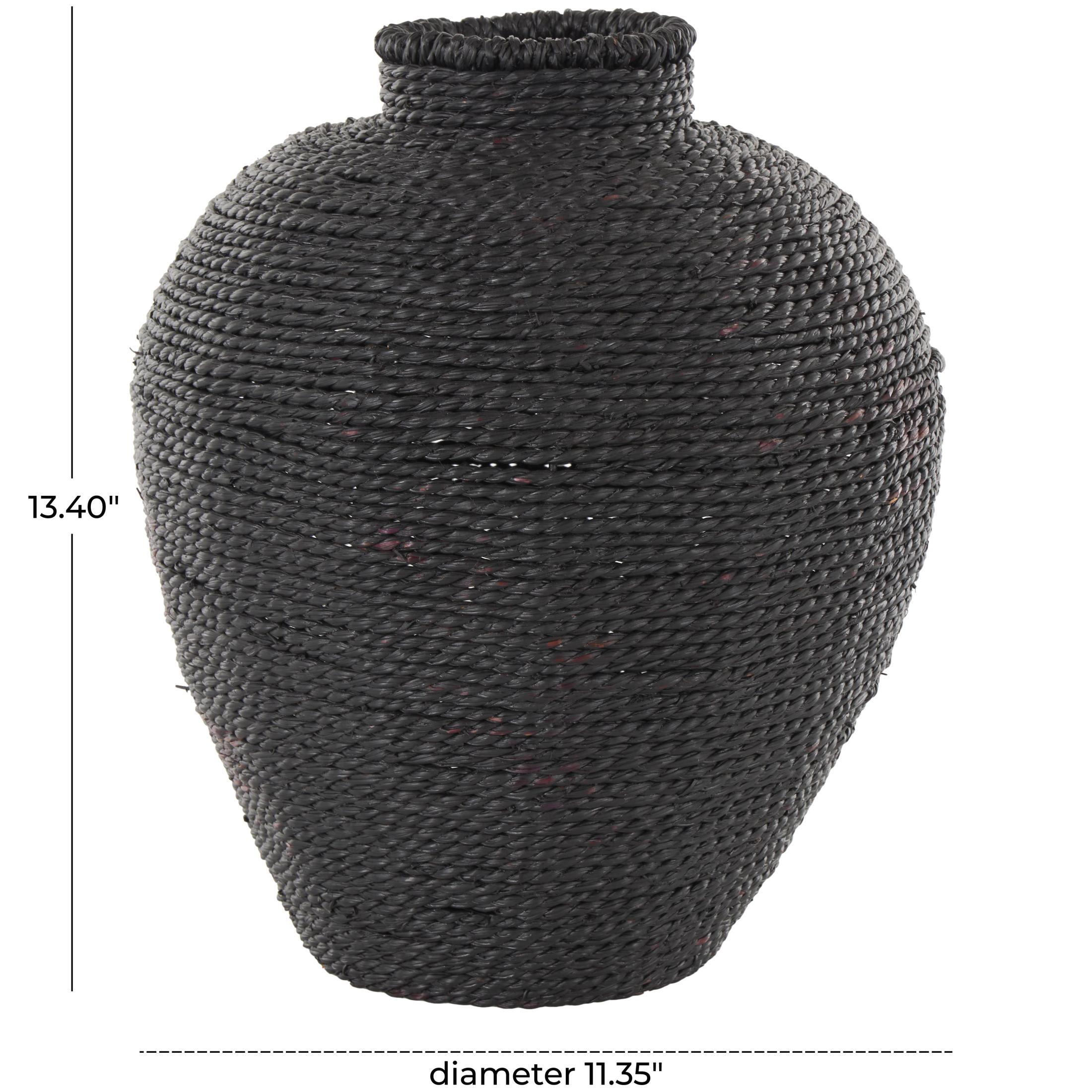 DecMode 13" Handmade Wrapped Pot Black Metal Vase