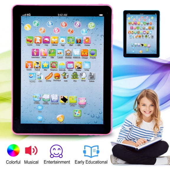 Moclever Learning Tablet Educational Mini Pads Toys Interactive Touch Learn Tablet for ABC Numbers Words, Pink