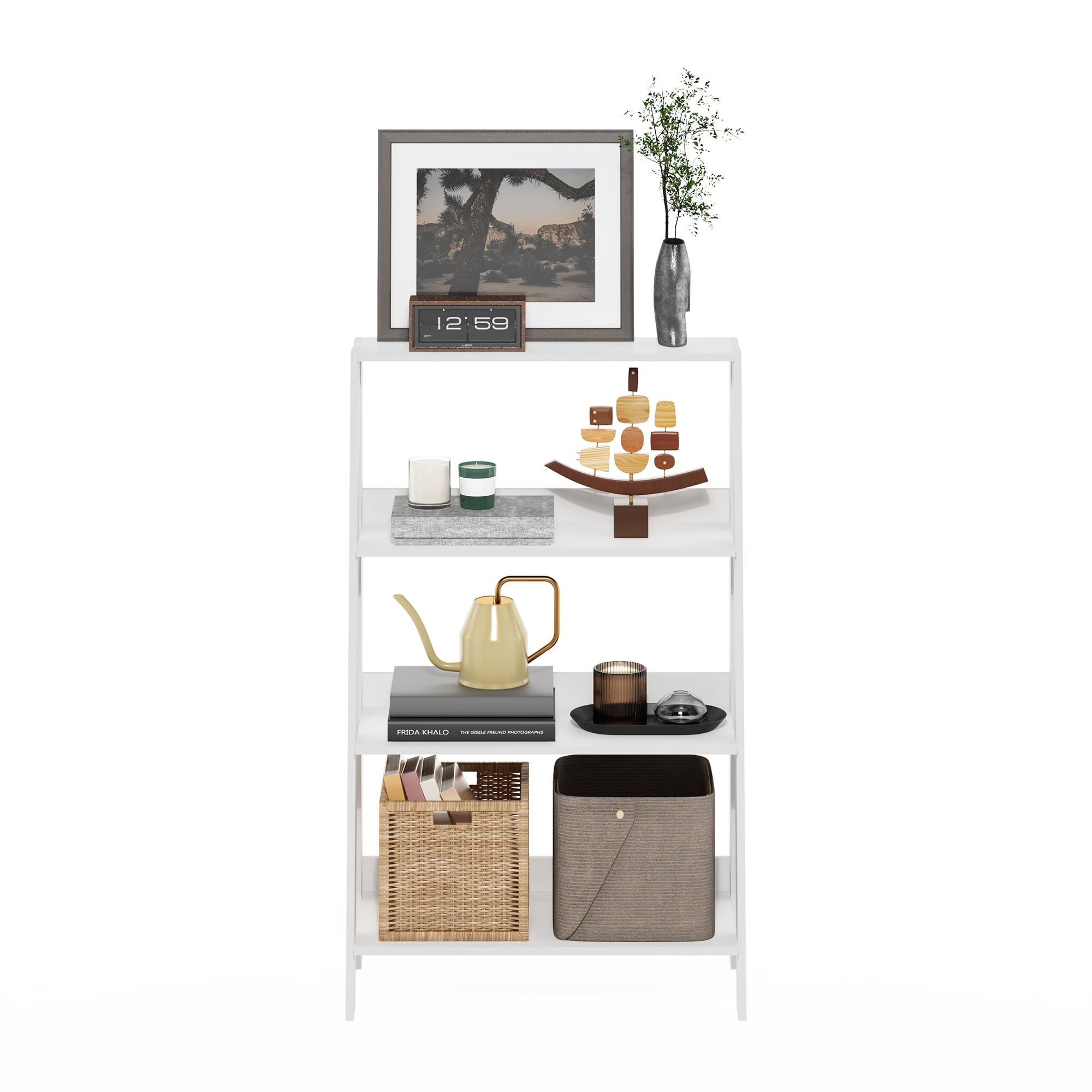 Furinno Ladder Bookcase Display Shelf in 4-Tier in White