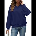 thumbnail image 3 of Sudadera con Capucha para Mujer, de Gran Tamaño, con Cuello en V, Informal, Cómoda, Básica, Moda de Otoño 2025. Azul Marino L, 3 of 10