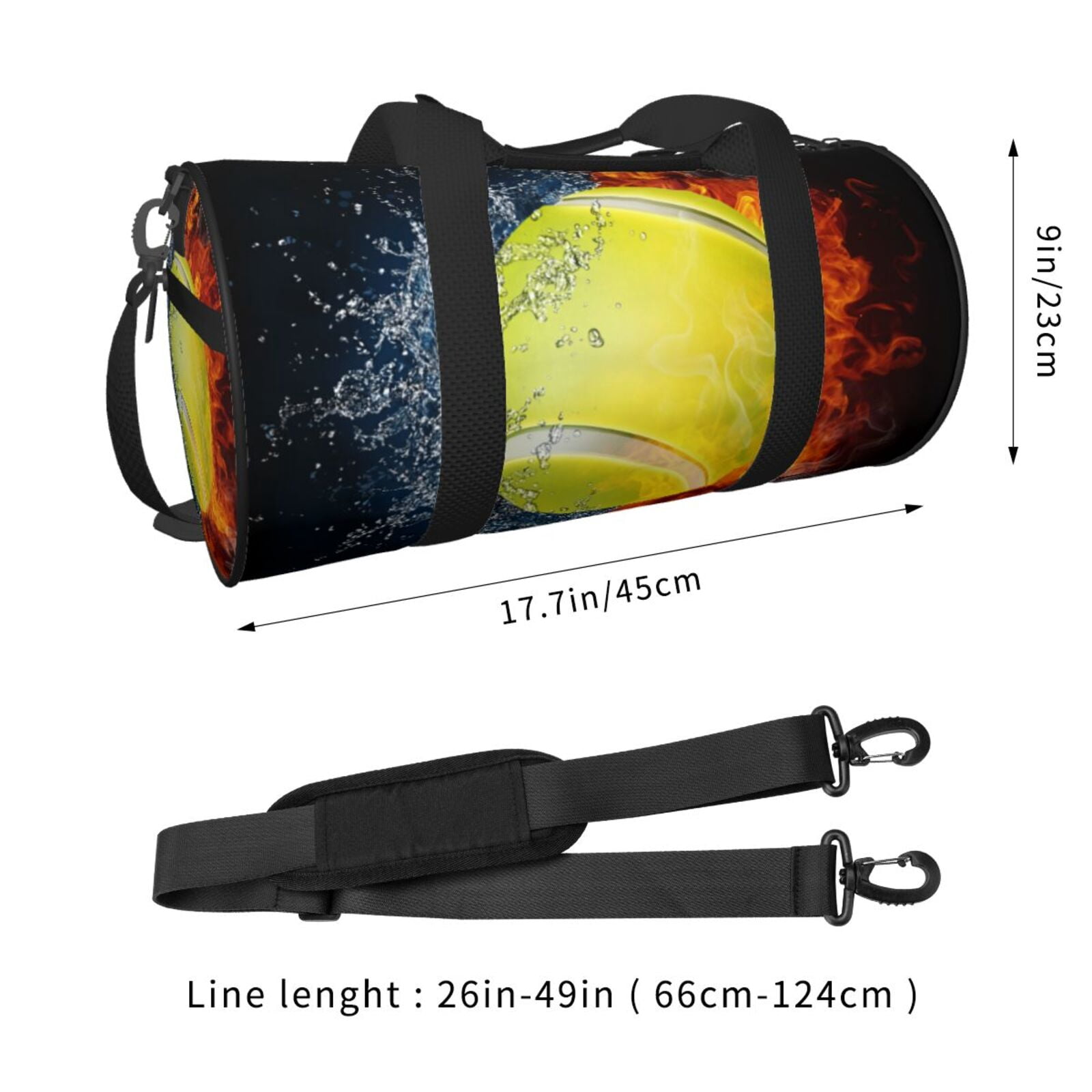 Vsdgher Tennis Ball In Fire And Water 45L Foldable Duffel Bag, Sports Gym Bag,Overnight Bag, Portable Weekender Bag for Airplanes