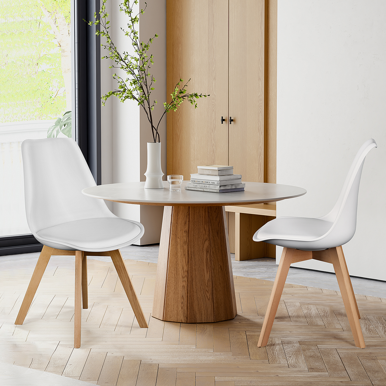MAYEERTY Upholstered Dining Chairs Armless Side Chairs Set of 4 Solid Wood Legs Curved Backrest Living Room Kitchen Restaurant