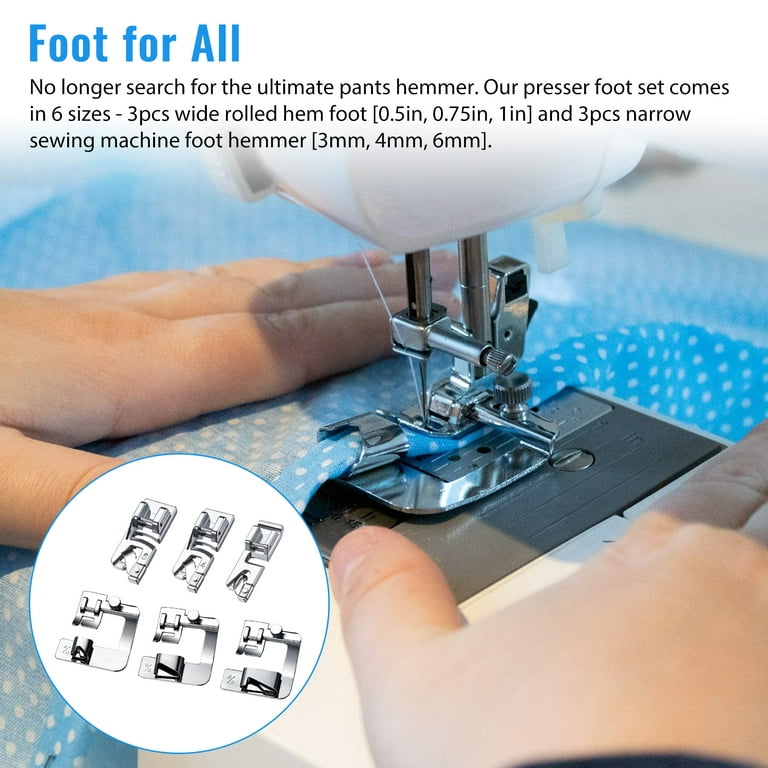 YEQIN 8pcs Sewing Hemming Set Includes 6pcs Rolled Hem Presser Feet, Bias  Tape Binder Foot and Adjustable Guide Presser Foot for Low Shank Snap-On