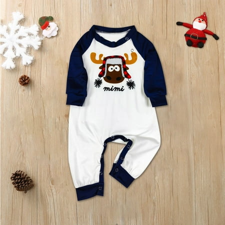 

ERTUTUYI Matching Family Pajamas Sets Christmas Deer Family Letter Print Top And Plaid Pants Sleepwear For Baby Blue 6M