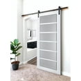 thumbnail image 3 of Sturdy Barn Door Frosted Glass | Veregio 7602 White Silk | 6.6FT Rail Hangers Heavy Hardware Set | Solid Panel Interior Doors-24" x 80"-Black Rail, 3 of 6