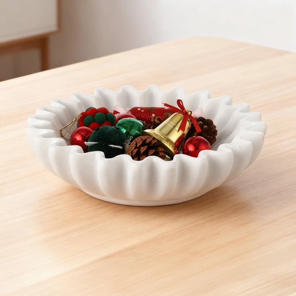 Large Decorative Bowl, Ruffled Resin Bowl, White Modern Scalloped Ruffle Bowl, Key and Craft Holder, Centerpiece Decor for Coffee Table, Entryway, Kitchen Counter