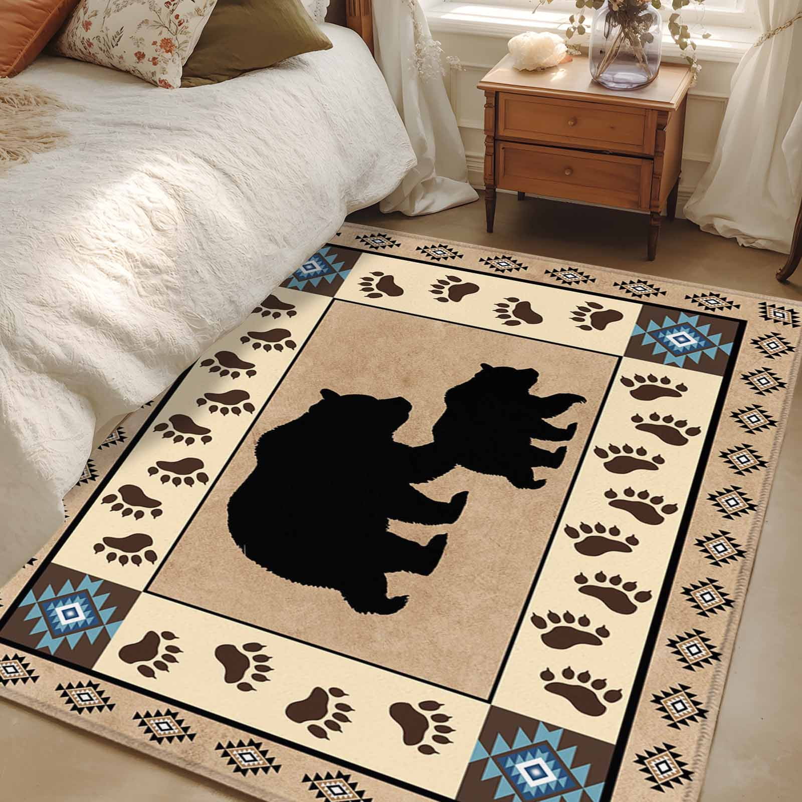 3'x5' Area Rugs, Farmhouse Bear Indoor Outdoor Area Rug for Living Room Bedroom, Country Vintage Animals Paw Print Brown Washable Bathroom Rugs Kitchen Floor Carpet Mats Home Decor Aesthetic