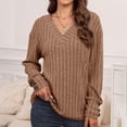 thumbnail image 4 of Women's Fashion Oversized T Shirts,Women's Solid Color Long Sleeved Round Neck Pullover Top Coffee Xxl, 4 of 7
