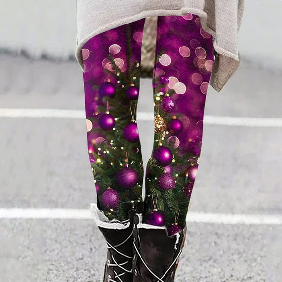 Rciityk Womens Novelty Christmas Holiday Print Leggings Casual High Waisted Workout Leggings Tummys Control Tights Slim Stretch Pants