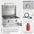 thumbnail image 4 of Barbecue à gaz portable avec 2 brûleurs, max. 20 000 BTU au total, pieds pliants, thermomètre intégré, verrous de voyage, barbecue à gaz propane de table en acier inoxydable pour camping, 4 of 15