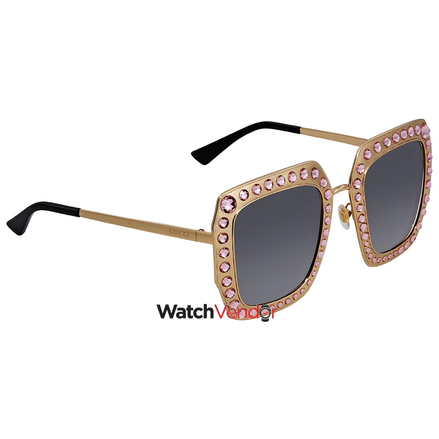 Gucci Pink Crystal-Studded Grey Gradient Square Ladies Sunglasses