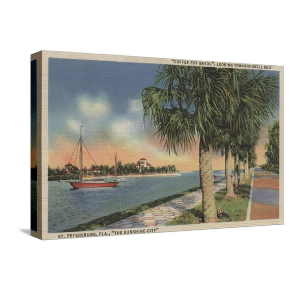 Art.com St. Petersburg, FL - View of Coffee Pot Bayou & Isle Stretched Canvas Print Wall Art by Lantern Press, 18" x 12"