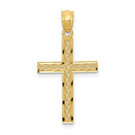 Diamond2Deal 14K Yellow Gold Filigree Cross Pendant for Women (L- 1.15 in, W- 0.56 in)