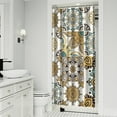 thumbnail image 2 of Small Stall Narrow Shower Curtain 36"W x 72"L – Tropical Bohemian Leaves, Mid-Century Abstract Boho Botanical Bathroom Decor, Vintage Floral Palm Leaf Pattern, Rustic Tribal Folk Style, 2 of 5