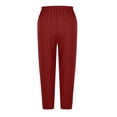thumbnail image 7 of yoeyez Linen Lounge Pants Women Lace Stitched Straight Leg Pants Elastic Wasit Slacks Summer Casual Beach Trousers with Pockets Wine,XXL, 7 of 7