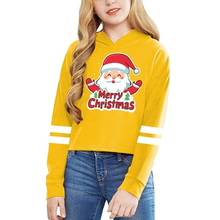 Christmas Hoodie for Girl Christmas Patterns Long Sleeve Sweatshirt Tops with Pocket classic Christmas Hoodies Fall Winter Outfits 8-9 Years