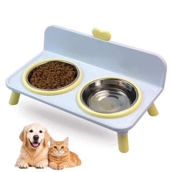 Elevated cat bowl, small dog elevated water and food bowl rack, 2 stainless steel pet splash proof bowl racks, suitable for cats and dogs