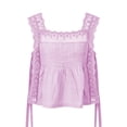 thumbnail image 7 of Mifsaly Womens Square Neck Lace Crochet Blouse Sleeveless Ruffle Embroidery Crop Top Elegant Flowy Summer Boho Pleated Shirt for Beach Vacation Pink,S, 7 of 7