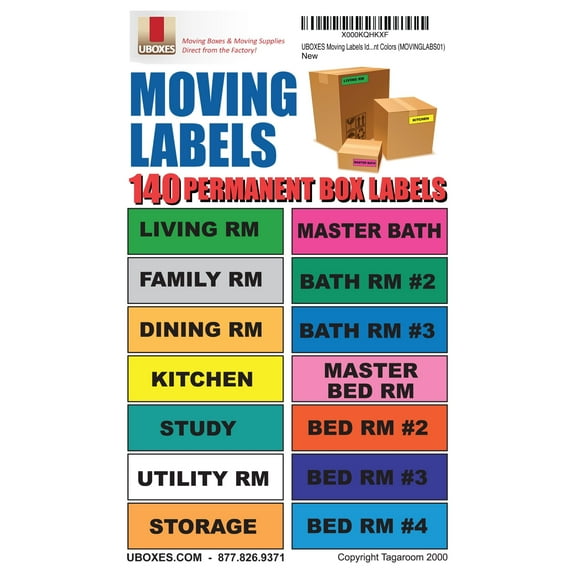 UBMOVE Multi-Colored Moving Labels Identify Moving Box Contents 140 Labels, 14 Different