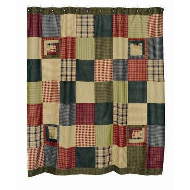 VHC Brands Tea Cabin Shower Curtain Patchwork 72x72 Log Cabin Country