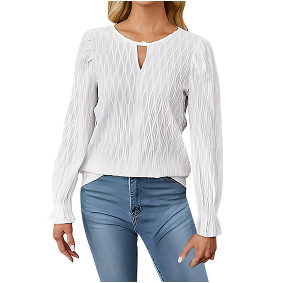 ZyeKqe Dressy Casual Tops for Women Long Sleeve Work Shirts Crewneck Keyhole Going out Tops Business Office Blouses