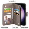 thumbnail image 4 of Compatible with Samsung Galaxy S23 5G Wallet Phone Case and Tempered Glass Screen Protector Flower Faux Leather Flip Credit Card Holder Stand Zipper Cell Cover for S 23 23S SM-S911U 6.1 inch Grey, 4 of 9