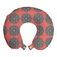thumbnail image 1 of Geometric Travel Pillow Neck Rest, Floral Themed Illustration in Retro Design, Memory Foam Traveling Accessory Airplane and Car, 12", Salmon Dark Teal, by Ambesonne, 1 of 2